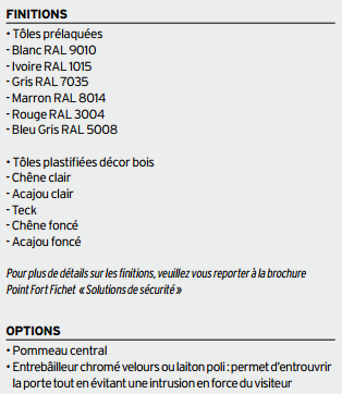 Finitions et options de la Protecdoor